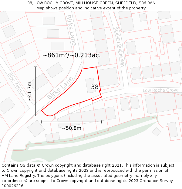 38, LOW ROCHA GROVE, MILLHOUSE GREEN, SHEFFIELD, S36 9AN: Plot and title map