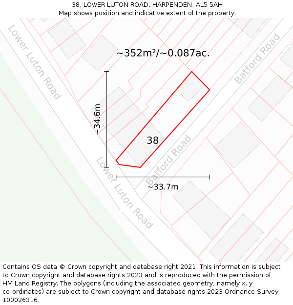 38, LOWER LUTON ROAD, HARPENDEN, AL5 5AH: Plot and title map