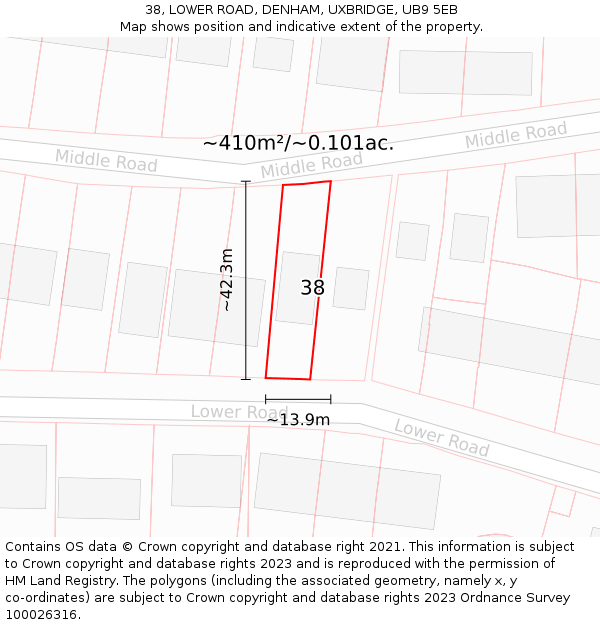 38, LOWER ROAD, DENHAM, UXBRIDGE, UB9 5EB: Plot and title map