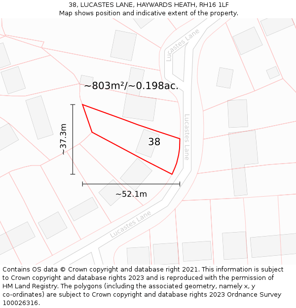 38, LUCASTES LANE, HAYWARDS HEATH, RH16 1LF: Plot and title map