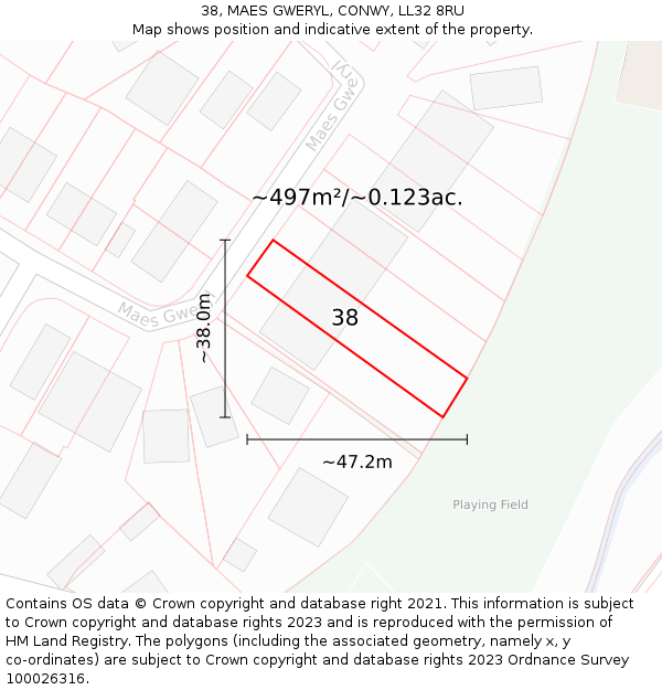 38, MAES GWERYL, CONWY, LL32 8RU: Plot and title map