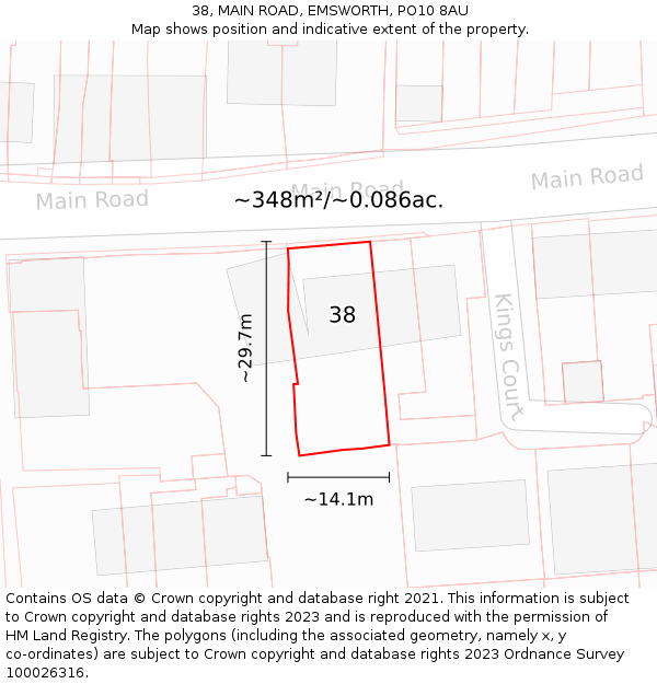 38, MAIN ROAD, EMSWORTH, PO10 8AU: Plot and title map