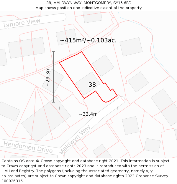 38, MALDWYN WAY, MONTGOMERY, SY15 6RD: Plot and title map