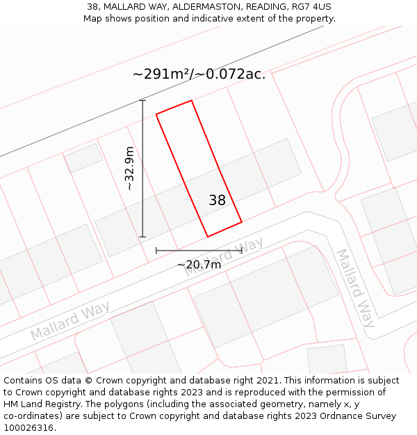 38, MALLARD WAY, ALDERMASTON, READING, RG7 4US: Plot and title map