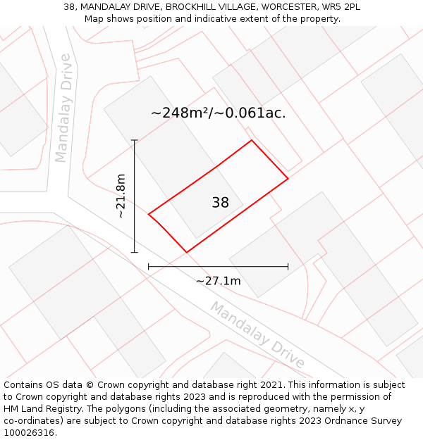 38, MANDALAY DRIVE, BROCKHILL VILLAGE, WORCESTER, WR5 2PL: Plot and title map