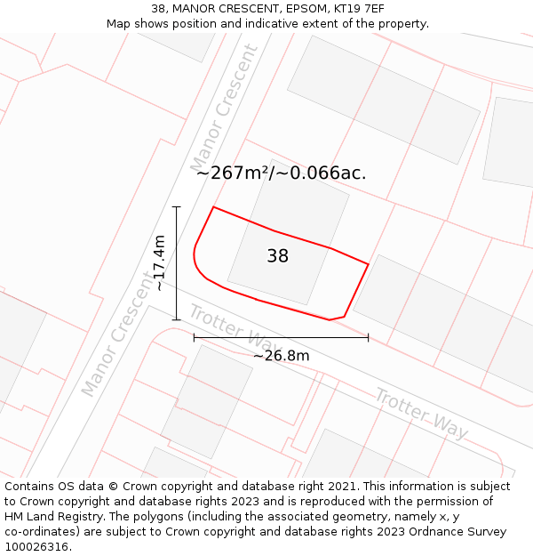 38, MANOR CRESCENT, EPSOM, KT19 7EF: Plot and title map