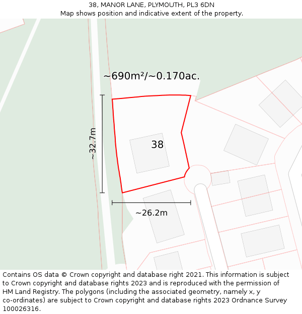 38, MANOR LANE, PLYMOUTH, PL3 6DN: Plot and title map