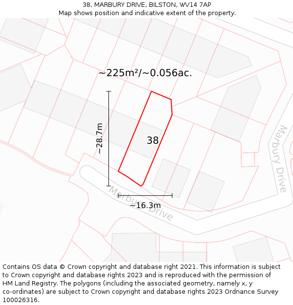 38, MARBURY DRIVE, BILSTON, WV14 7AP: Plot and title map