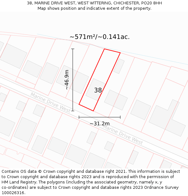 38, MARINE DRIVE WEST, WEST WITTERING, CHICHESTER, PO20 8HH: Plot and title map