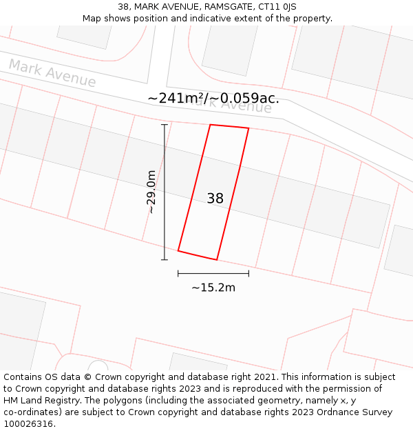 38, MARK AVENUE, RAMSGATE, CT11 0JS: Plot and title map