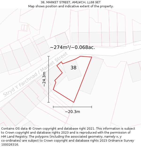 38, MARKET STREET, AMLWCH, LL68 9ET: Plot and title map