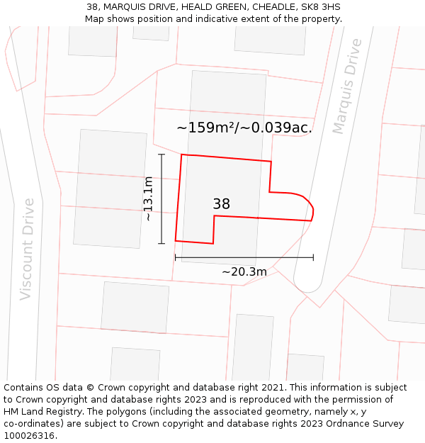 38, MARQUIS DRIVE, HEALD GREEN, CHEADLE, SK8 3HS: Plot and title map