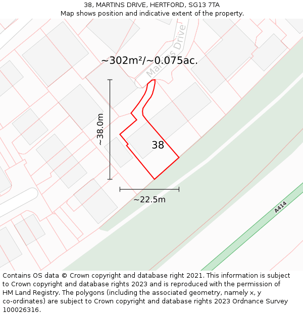 38, MARTINS DRIVE, HERTFORD, SG13 7TA: Plot and title map