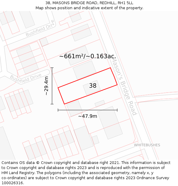 38, MASONS BRIDGE ROAD, REDHILL, RH1 5LL: Plot and title map