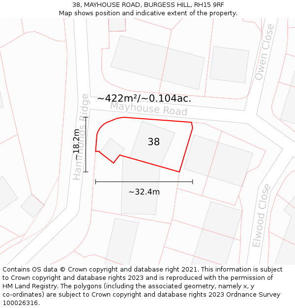 38, MAYHOUSE ROAD, BURGESS HILL, RH15 9RF: Plot and title map