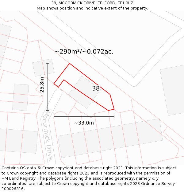 38, MCCORMICK DRIVE, TELFORD, TF1 3LZ: Plot and title map