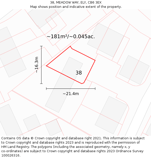 38, MEADOW WAY, ELY, CB6 3EX: Plot and title map