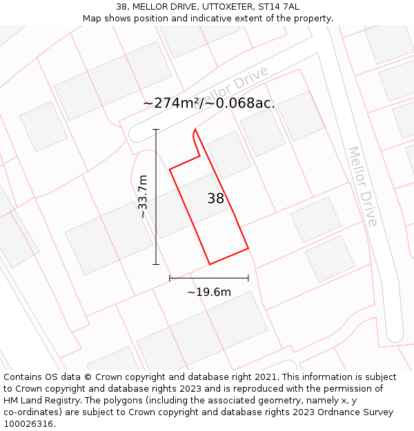 38, MELLOR DRIVE, UTTOXETER, ST14 7AL: Plot and title map