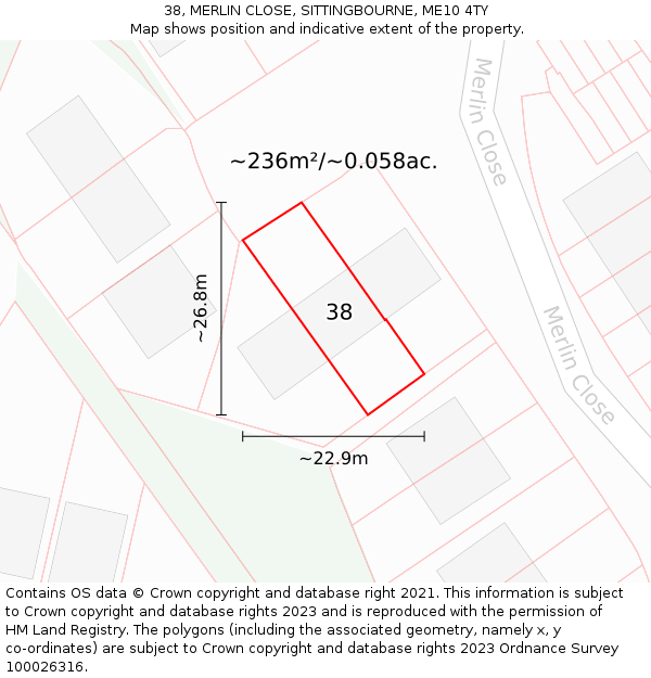 38, MERLIN CLOSE, SITTINGBOURNE, ME10 4TY: Plot and title map