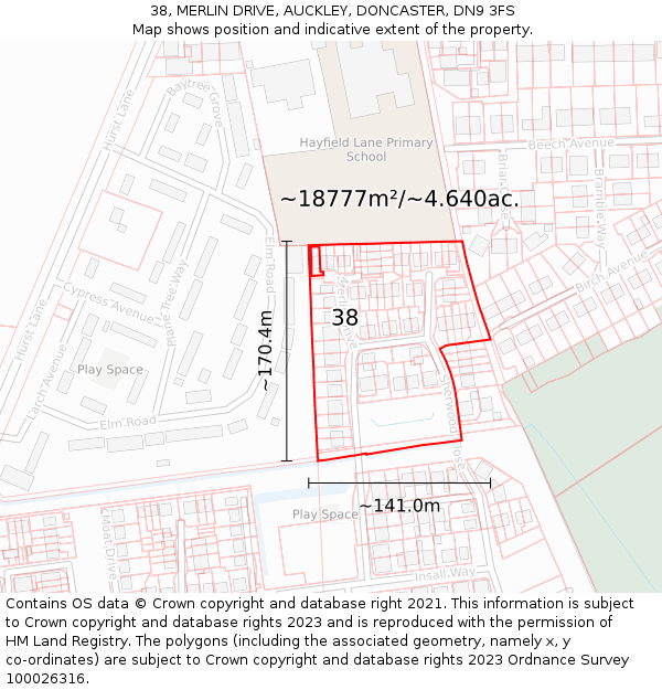 38, MERLIN DRIVE, AUCKLEY, DONCASTER, DN9 3FS: Plot and title map