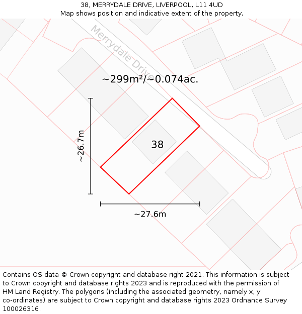 38, MERRYDALE DRIVE, LIVERPOOL, L11 4UD: Plot and title map
