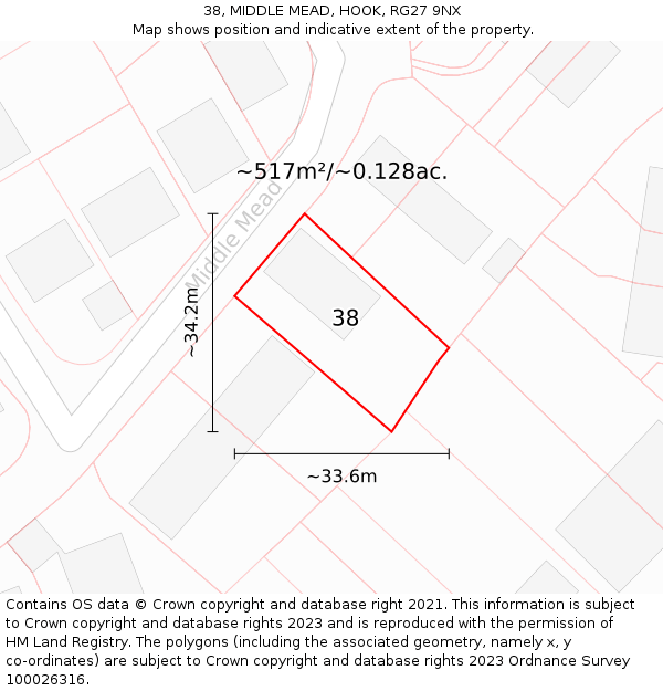 38, MIDDLE MEAD, HOOK, RG27 9NX: Plot and title map