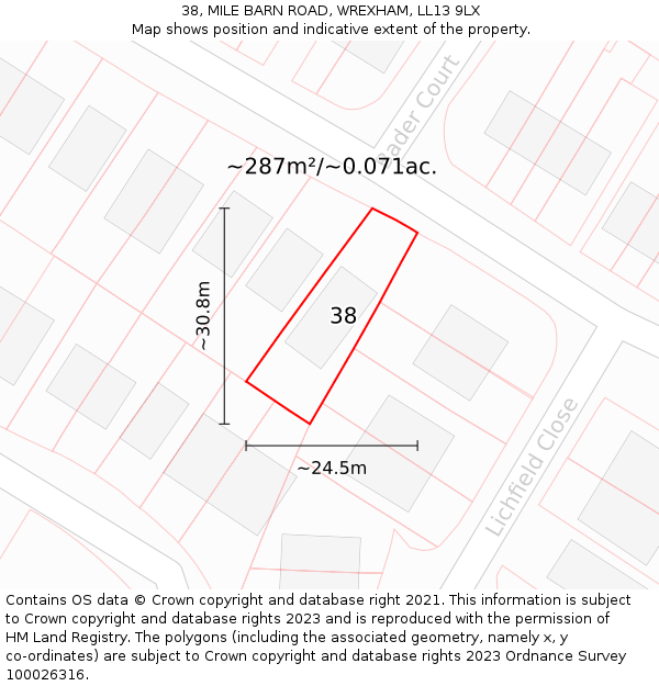 38, MILE BARN ROAD, WREXHAM, LL13 9LX: Plot and title map