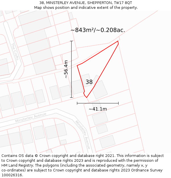 38, MINSTERLEY AVENUE, SHEPPERTON, TW17 8QT: Plot and title map