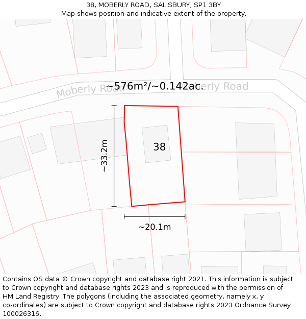 38, MOBERLY ROAD, SALISBURY, SP1 3BY: Plot and title map