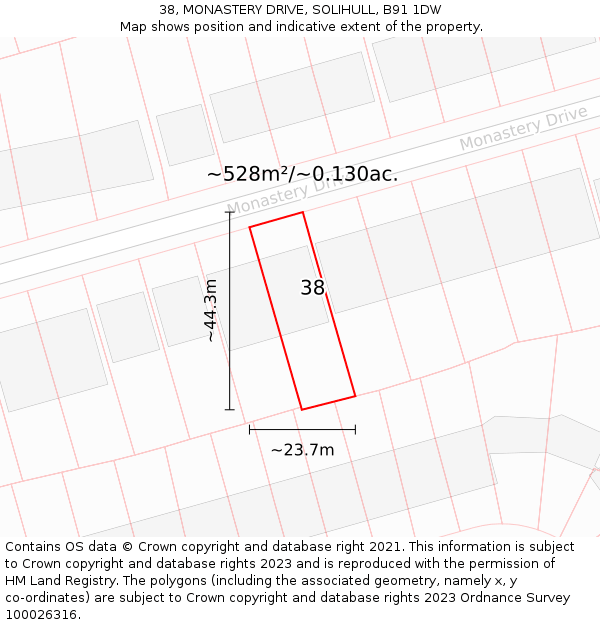 38, MONASTERY DRIVE, SOLIHULL, B91 1DW: Plot and title map