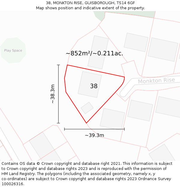 38, MONKTON RISE, GUISBOROUGH, TS14 6GF: Plot and title map