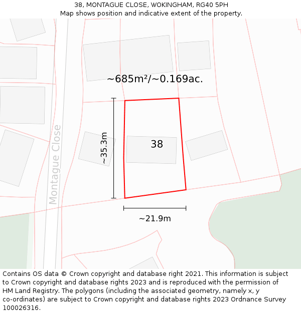 38, MONTAGUE CLOSE, WOKINGHAM, RG40 5PH: Plot and title map