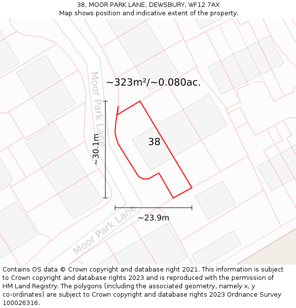 38, MOOR PARK LANE, DEWSBURY, WF12 7AX: Plot and title map