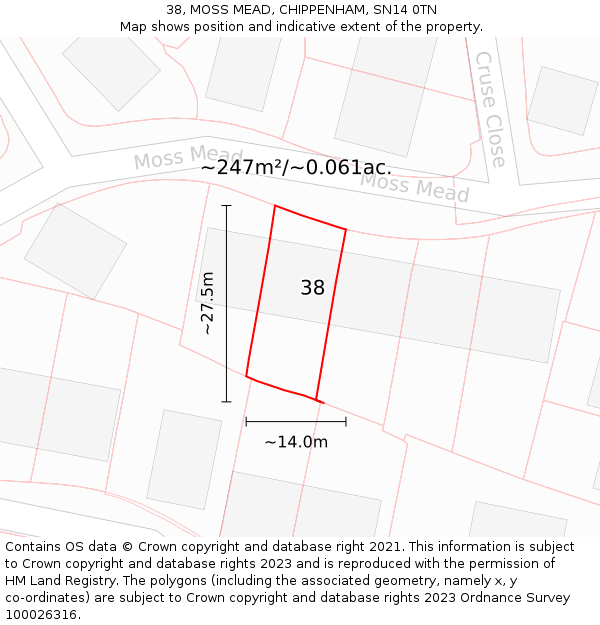 38, MOSS MEAD, CHIPPENHAM, SN14 0TN: Plot and title map