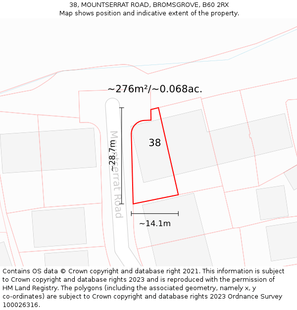 38, MOUNTSERRAT ROAD, BROMSGROVE, B60 2RX: Plot and title map