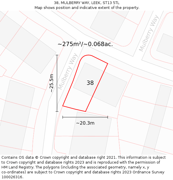 38, MULBERRY WAY, LEEK, ST13 5TL: Plot and title map