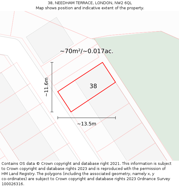 38, NEEDHAM TERRACE, LONDON, NW2 6QL: Plot and title map