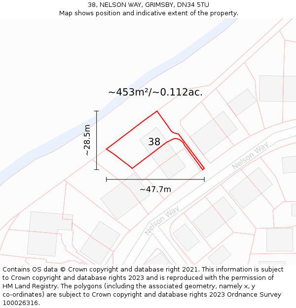 38, NELSON WAY, GRIMSBY, DN34 5TU: Plot and title map