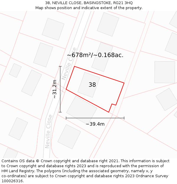 38, NEVILLE CLOSE, BASINGSTOKE, RG21 3HQ: Plot and title map