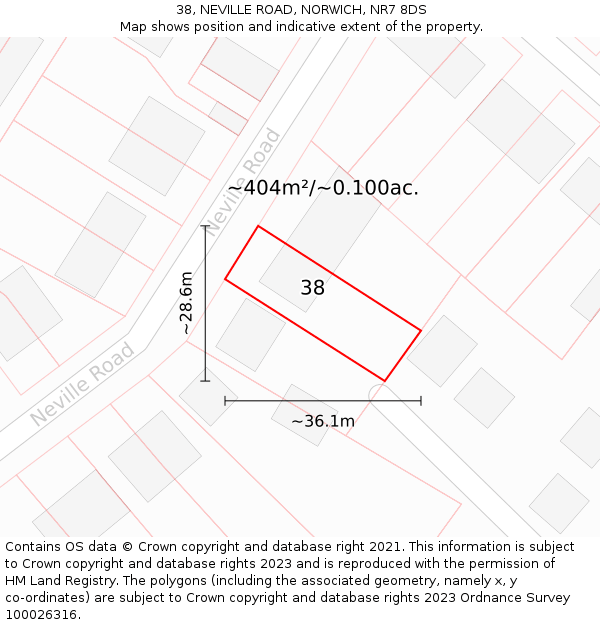 38, NEVILLE ROAD, NORWICH, NR7 8DS: Plot and title map