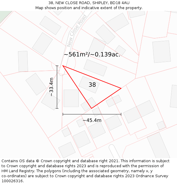 38, NEW CLOSE ROAD, SHIPLEY, BD18 4AU: Plot and title map