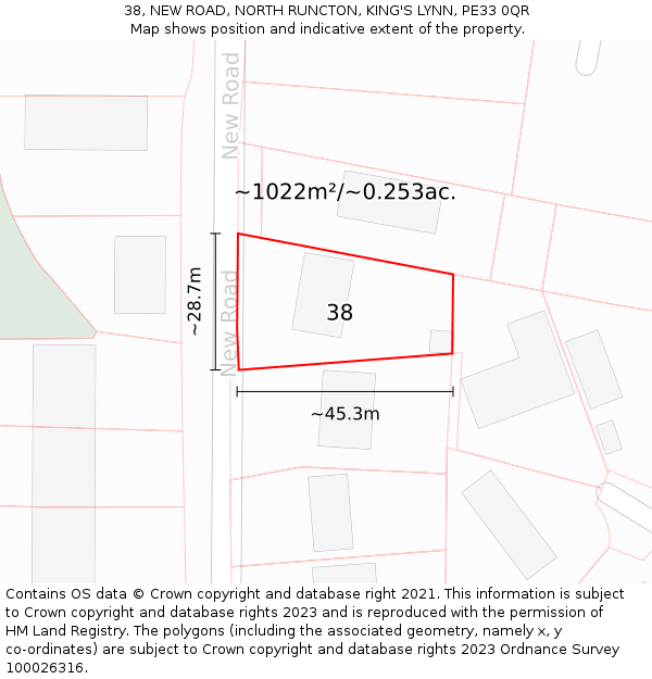 38, NEW ROAD, NORTH RUNCTON, KING'S LYNN, PE33 0QR: Plot and title map