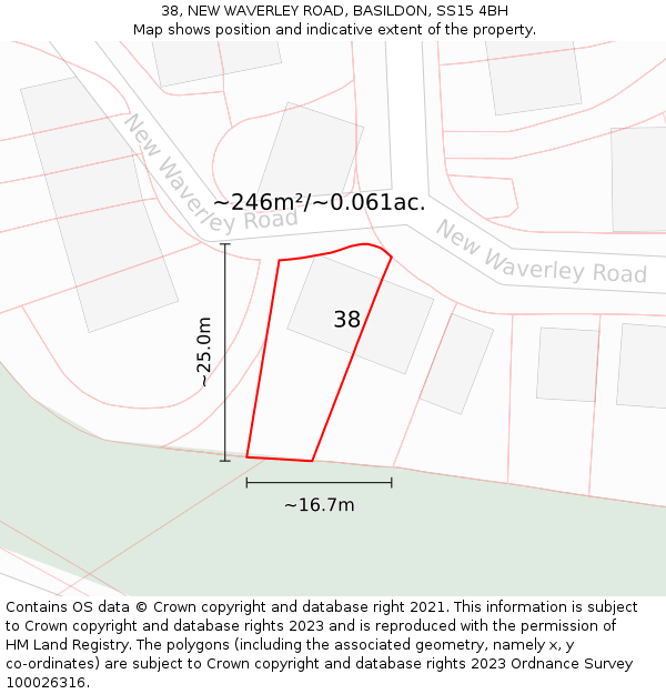 38, NEW WAVERLEY ROAD, BASILDON, SS15 4BH: Plot and title map