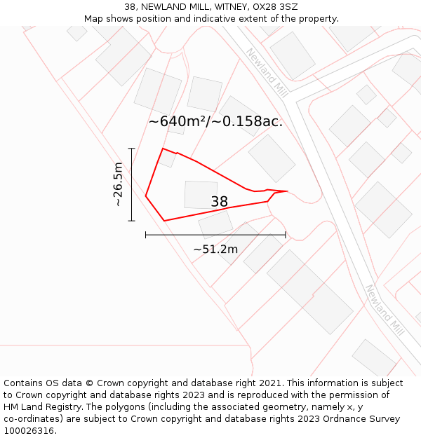 38, NEWLAND MILL, WITNEY, OX28 3SZ: Plot and title map