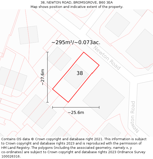 38, NEWTON ROAD, BROMSGROVE, B60 3EA: Plot and title map