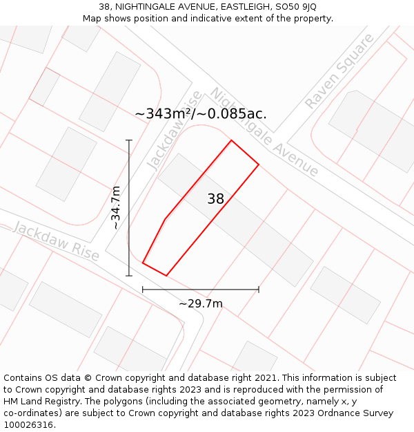 38, NIGHTINGALE AVENUE, EASTLEIGH, SO50 9JQ: Plot and title map