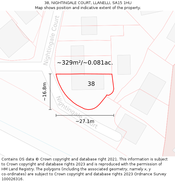 38, NIGHTINGALE COURT, LLANELLI, SA15 1HU: Plot and title map