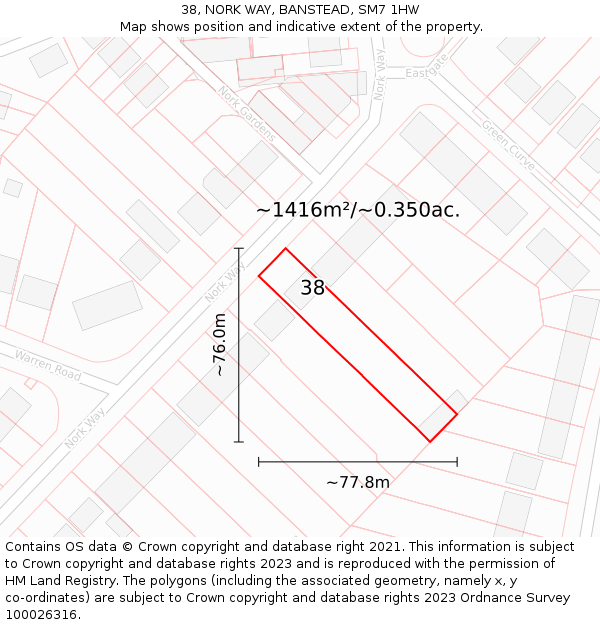 38, NORK WAY, BANSTEAD, SM7 1HW: Plot and title map