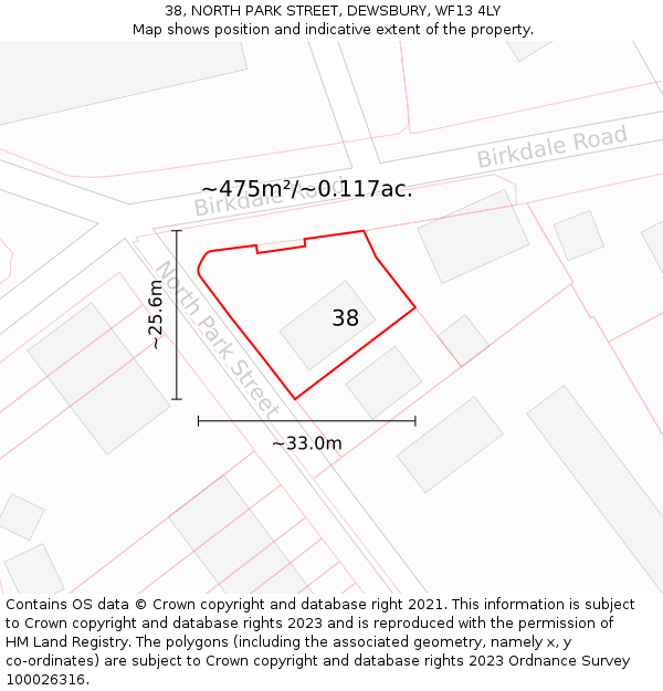 38, NORTH PARK STREET, DEWSBURY, WF13 4LY: Plot and title map