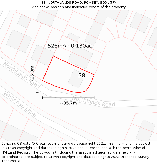 38, NORTHLANDS ROAD, ROMSEY, SO51 5RY: Plot and title map